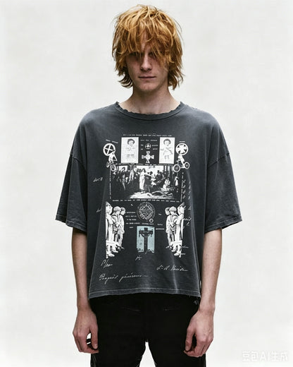 Enfants Riches Deprimes ERD Diaghilev Concept Tee Washed Distressed Religious Art Collage Print Heavyweight Cotton Oversized Streetwear T-Shirt | Diaghilev
