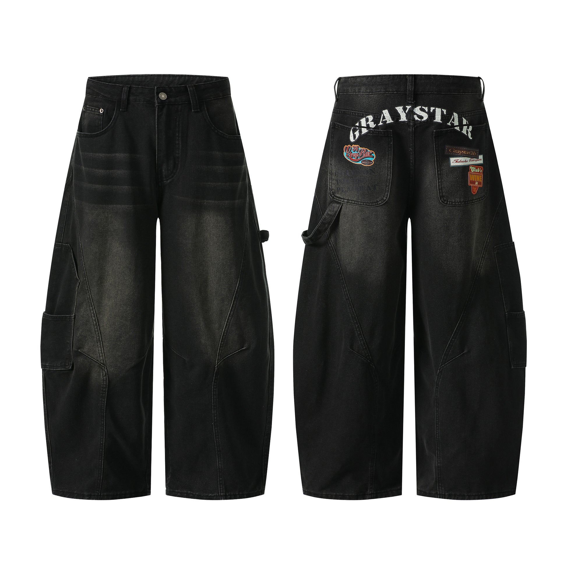 GRAYSTAR cargo jeans front view washed black