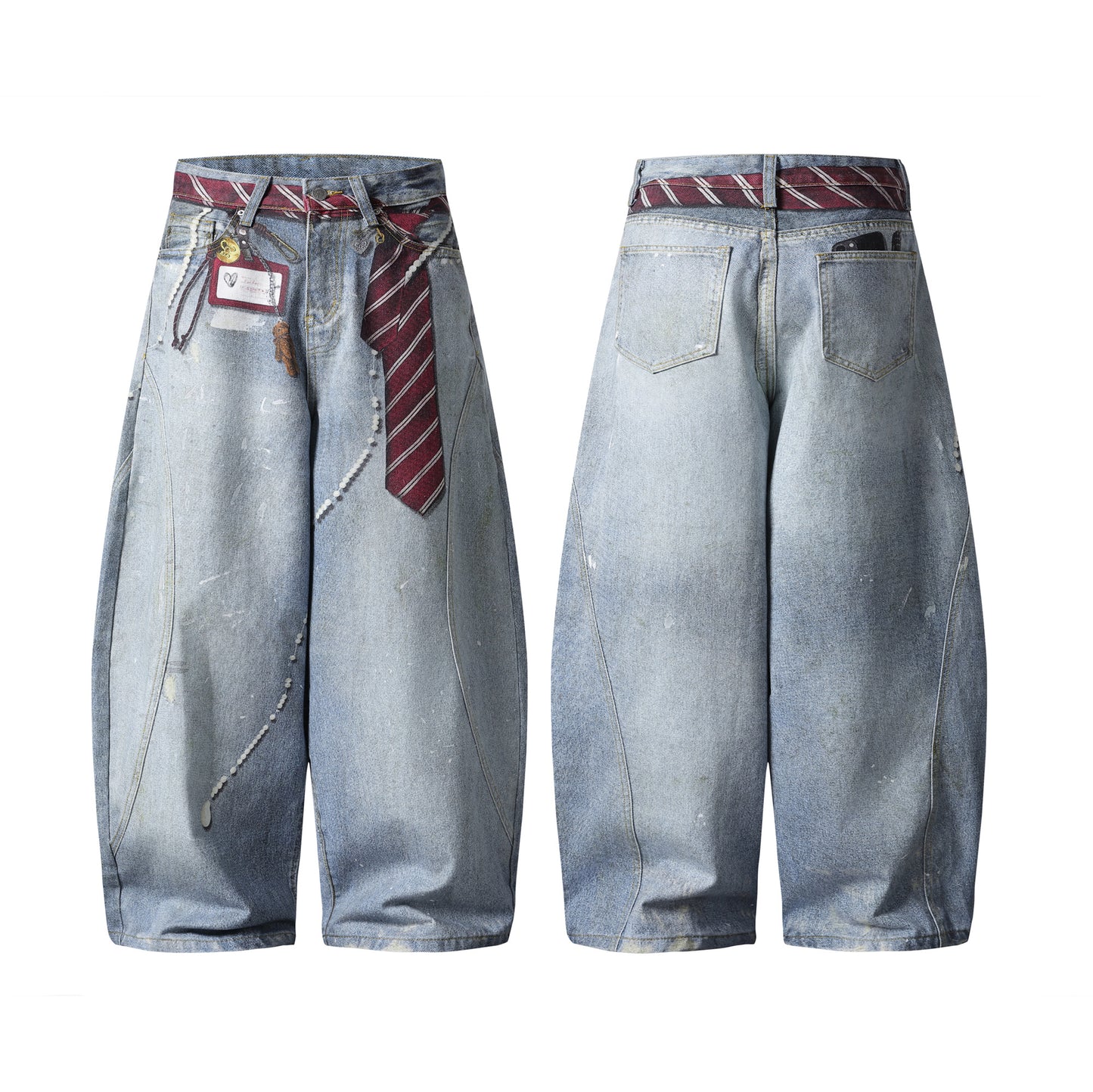 Tie Pearl Wide Leg Jeans - Front View