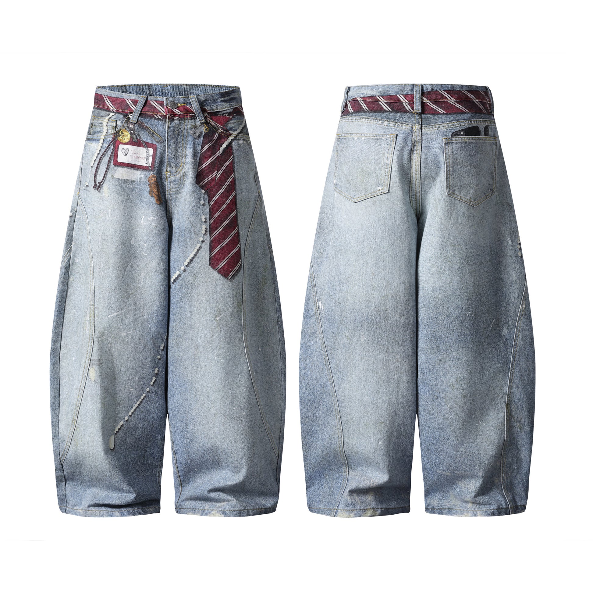 Tie Pearl Wide Leg Jeans - Front View