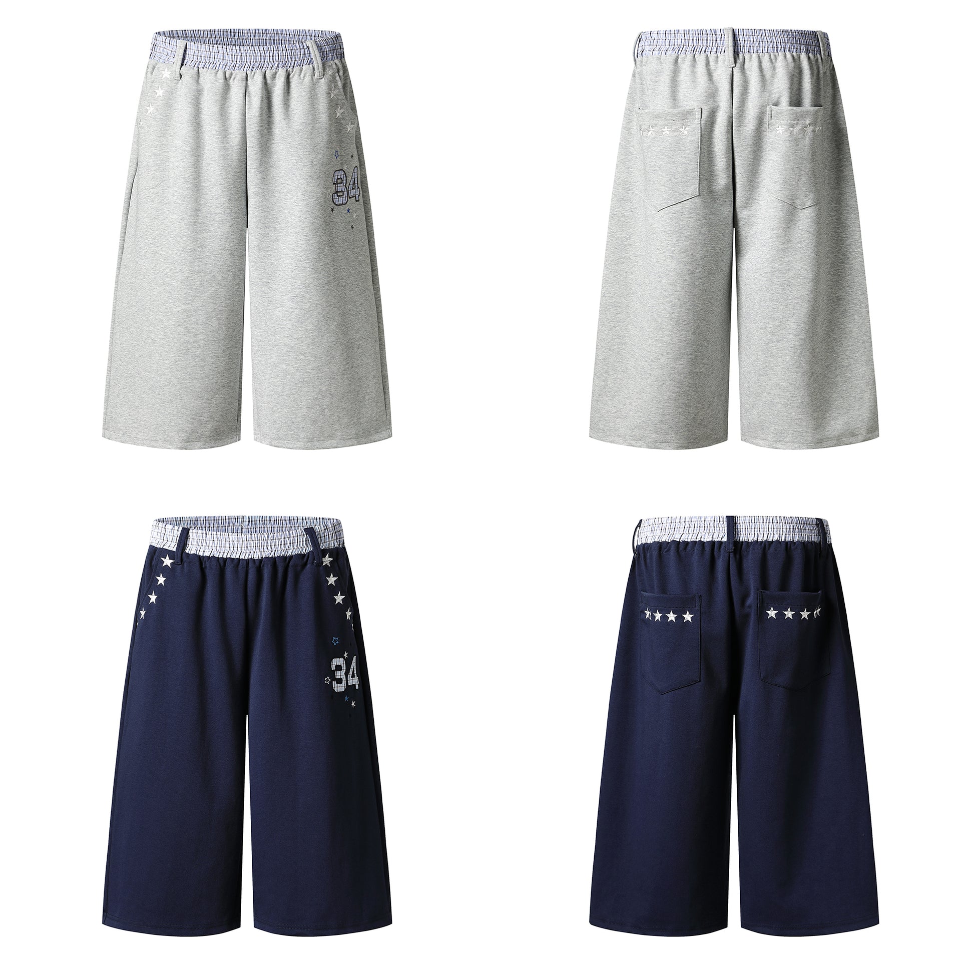 Star 34 Wide Leg Sweat Shorts - Gray Front