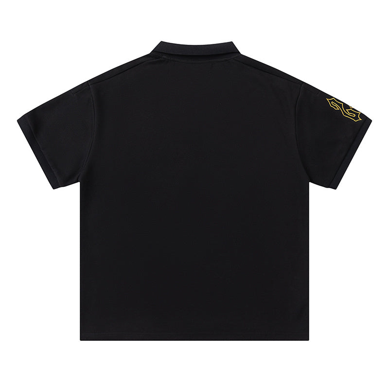 Trapstar men's white graphic polo shirt with black contrast collar and short sleeves - view 1