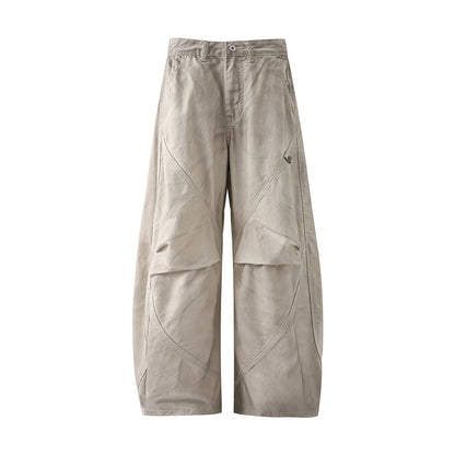 Diagonal Seam Wide Leg Cargo Pants High Waist Khaki Washed Utility Streetwear Casual Trousers | Sand Arc