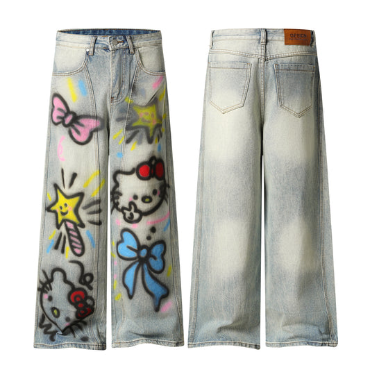 Kitty Spray Wide Leg Jeans - Front View