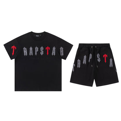 Gothic Letter Print Tee Shorts Set Oversized Short Sleeve Crew Neck Drawstring Streetwear Casual Summer Outfit | Trap Set