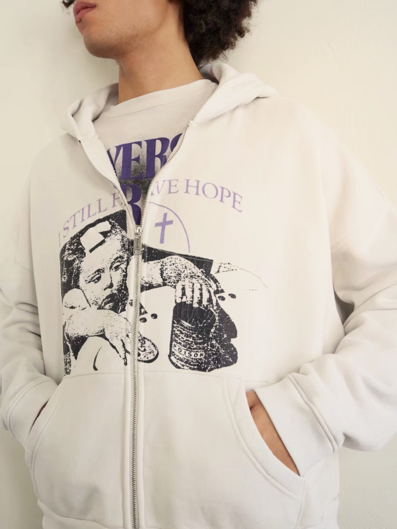 Enfants Riches Deprimes ERD I Still Have Hope Zip Hoodie Madonna Cross Patch Washed Heavyweight Cotton Oversized Zip-Up Streetwear Sweatshirt | Still Hope