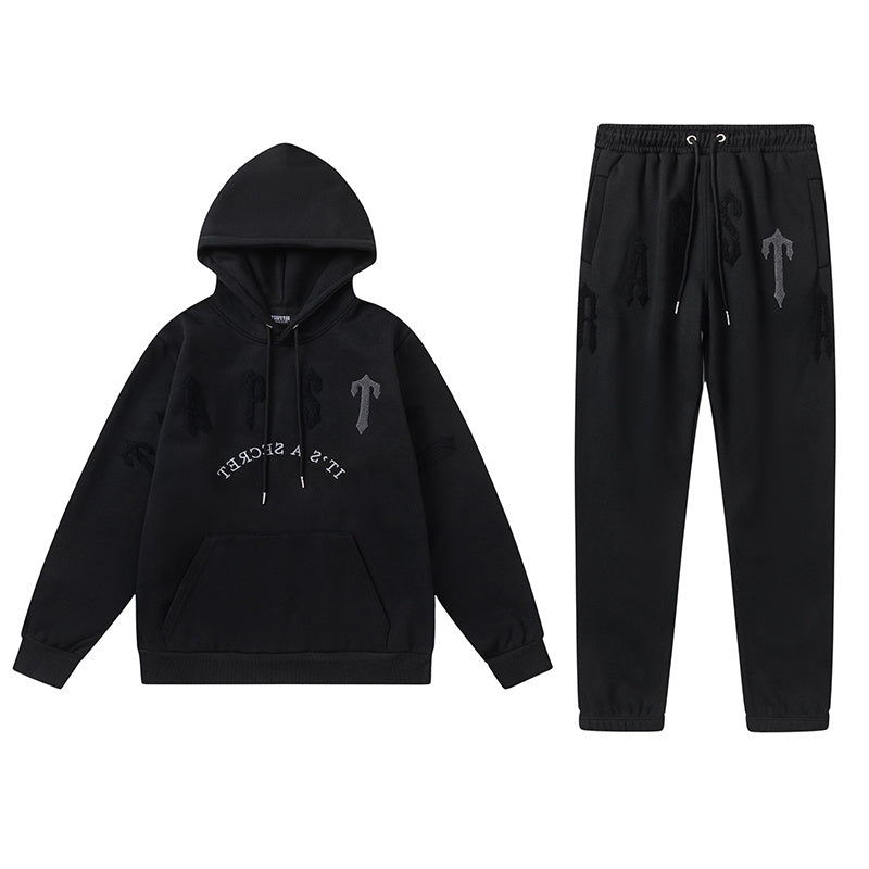 Trapstar black and gray graphic hoodie and joggers tracksuit set with applique lettering - view 1