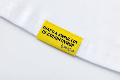 Woven Slogan Label Tee Yellow Patch Oversized White Cotton Streetwear Casual Summer T-Shirt | Syrup Stitch