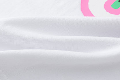 Pop Art Graphic Print Tee Pink Cartoon Oversized White Cotton Streetwear Casual Summer T-Shirt | Pink Pop