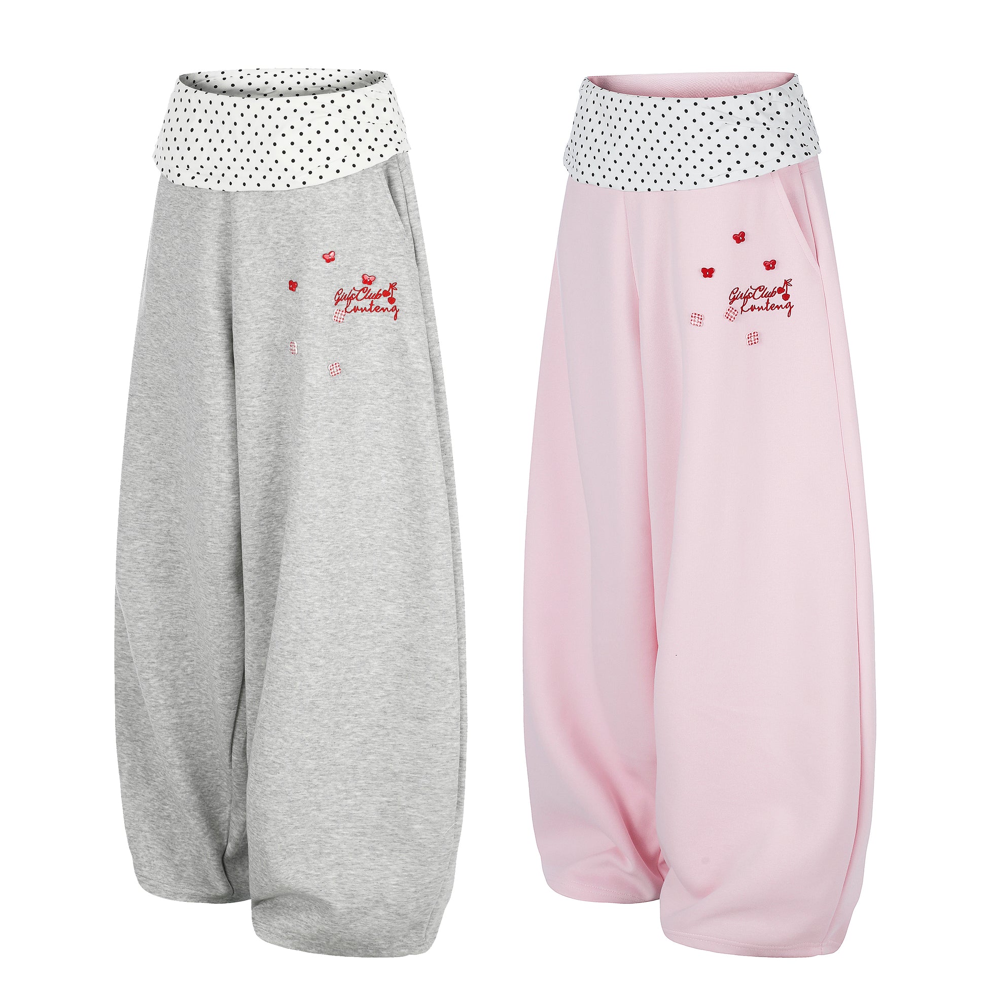 Women's Girls Club Conteng Balloon Wide Leg Sweatpants - Grey & Pink Front View