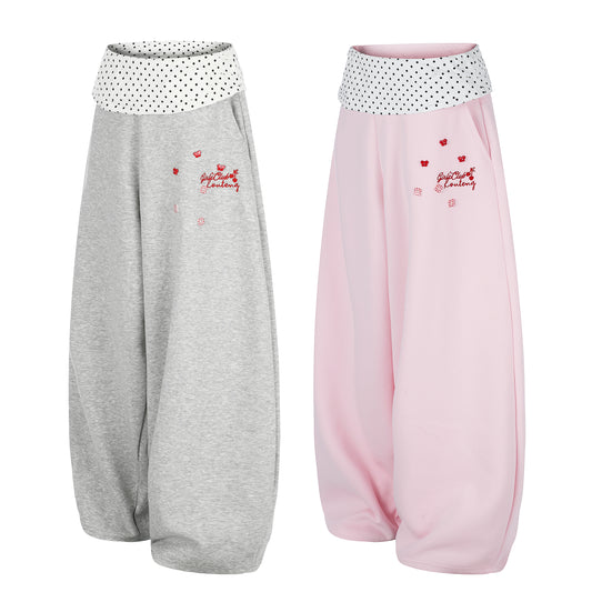 Women's Girls Club Conteng Balloon Wide Leg Sweatpants - Grey & Pink Front View