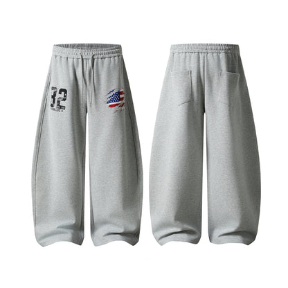 American Flag Print Wide Leg Sweatpants Number 32 Graphic Elastic Waist Baggy Fleece Pants Casual Streetwear Trousers | Flag 32