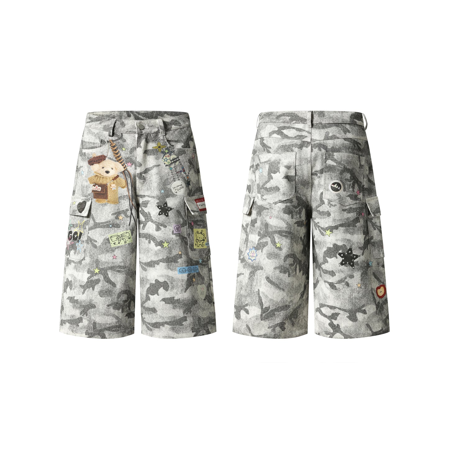Camo Bear Cargo Shorts - Front View