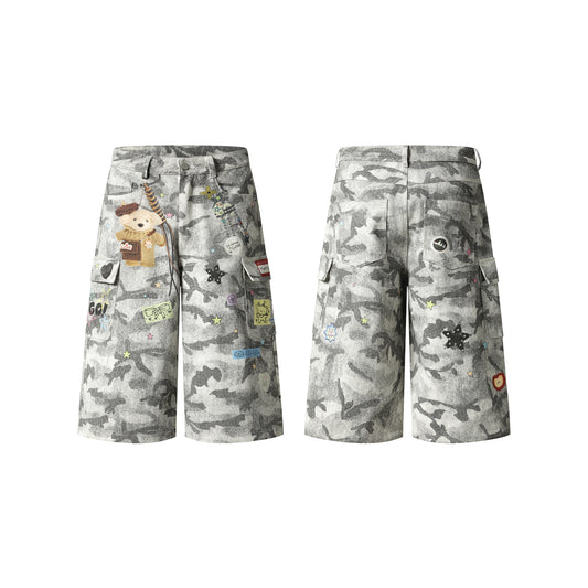 Camo Bear Cargo Shorts - Front View