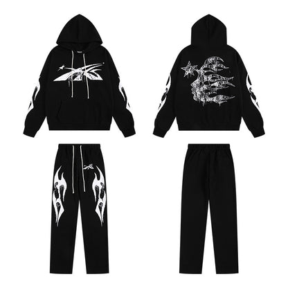 Hellstar 'Skate' Crosshair Flame Tracksuit Set 'Black'