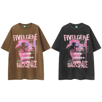 Oversized Graphic Print T-Shirt Short Sleeve Washed Vintage Streetwear Casual Summer Tee
