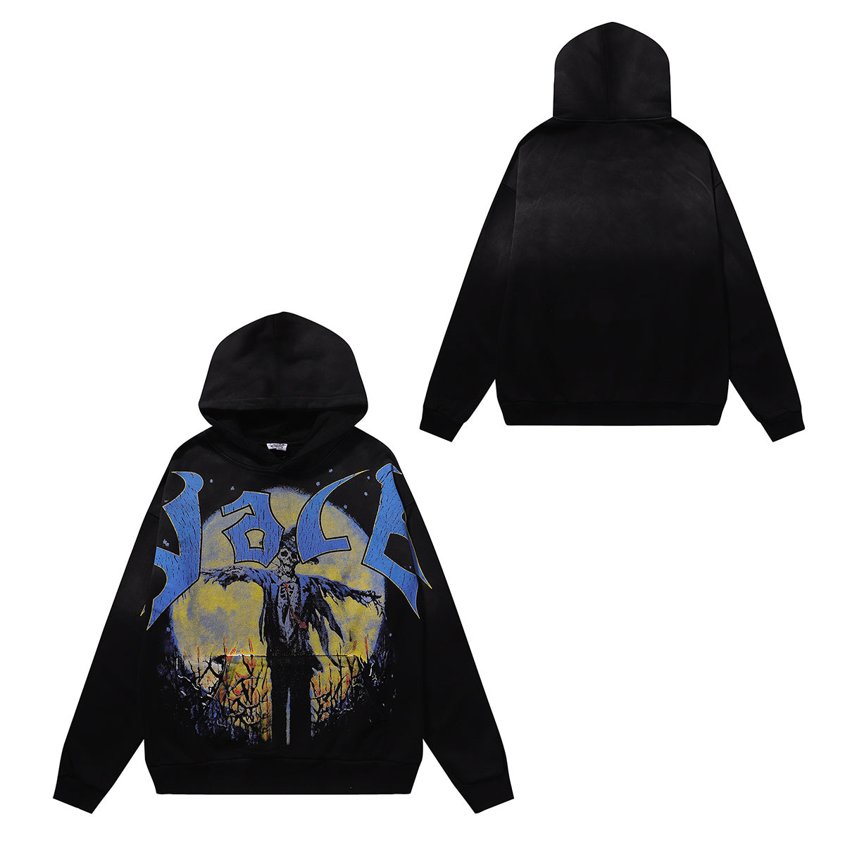 编号VA205,美潮Vale Valley Forever Scarecrow Pullover Hoodie稻草人印花泥印洗水做旧毛圈连帽衫卫衣男女18 - 1