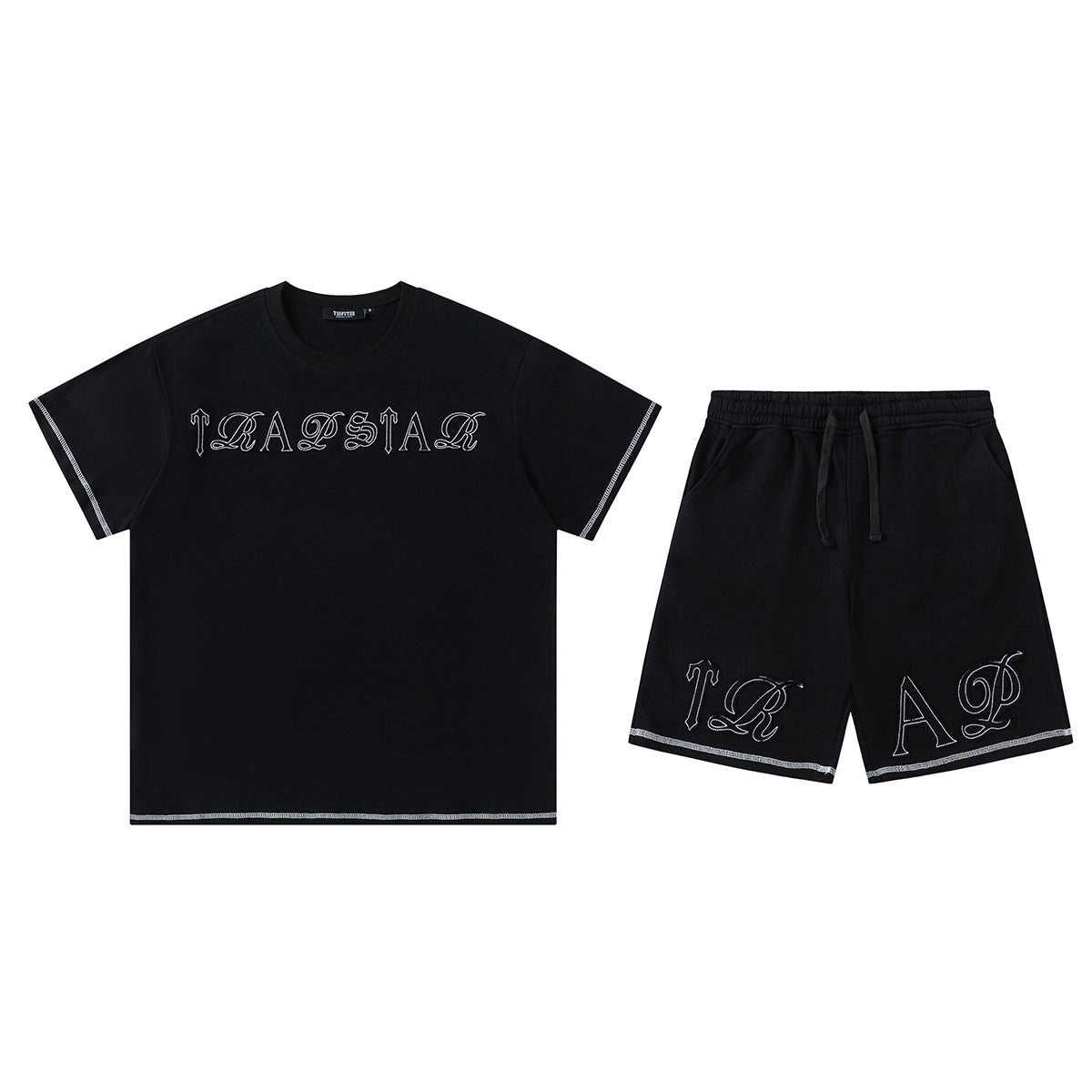 Trapstar black and charcoal graphic T-shirt and drawstring shorts set with contrast stitching - view 1