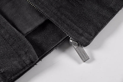 ERD Detroit Canvas Jacket Oversized Washed Denim Collar Zip Up Streetwear Coat Unisex Heavy Distressed | ERD Detroit