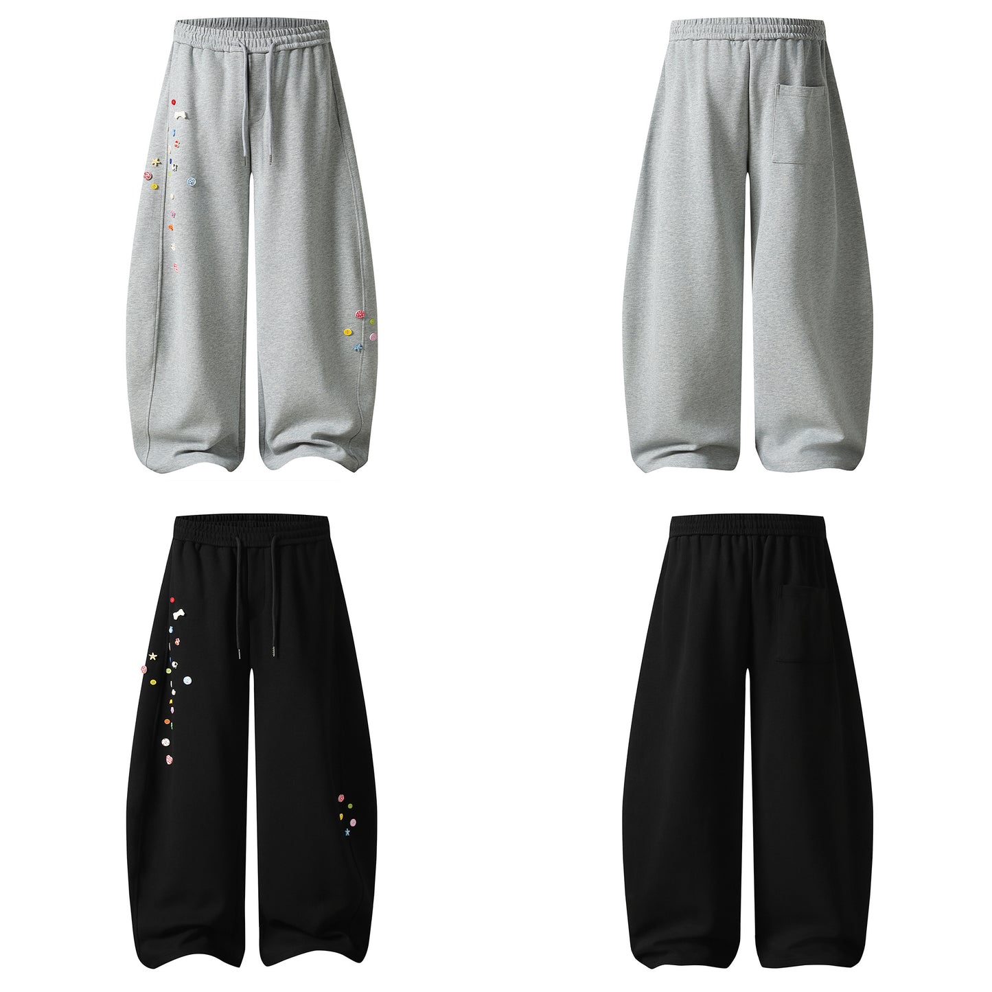 Button Drop Wide Leg Sweatpants - Both Colors Front