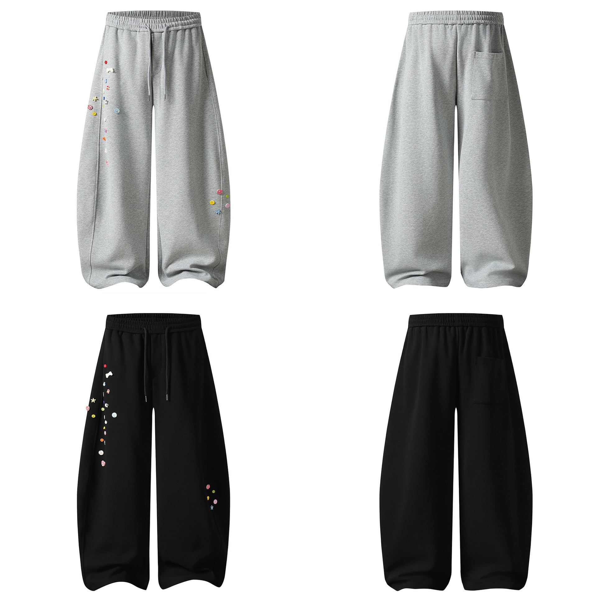 Button Drop Wide Leg Sweatpants - Both Colors Front