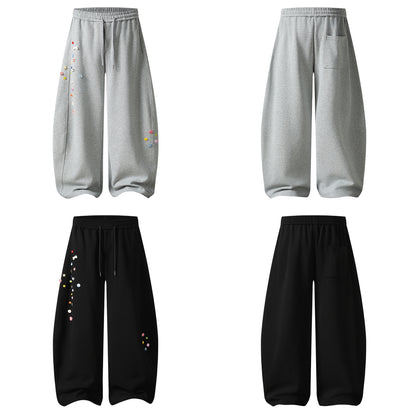 Colorful Button Badge Wide Leg Sweatpants Kawaii Charm Elastic Waist Baggy Fleece Pants Casual Streetwear Balloon Trousers | Button Drop