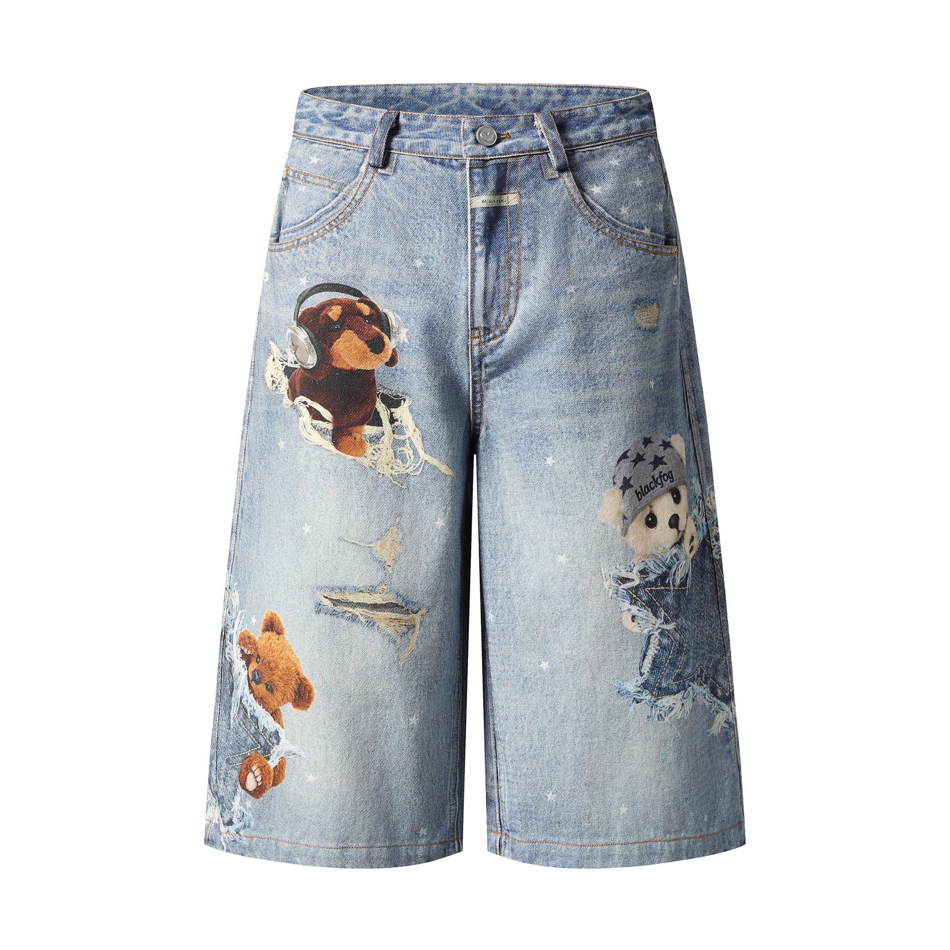 Peek Bear Distressed Denim Shorts - Front View