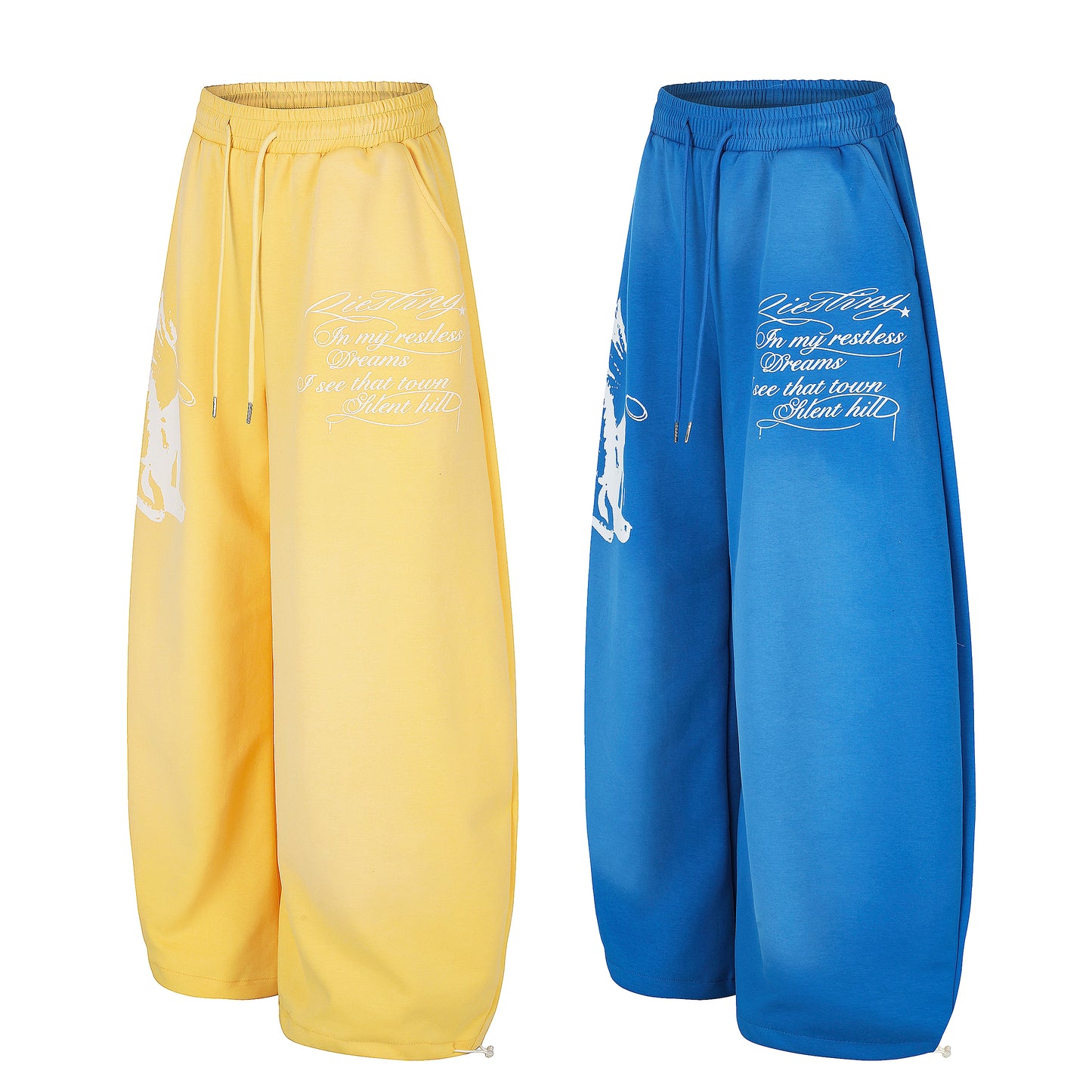 Women's Silent Hill Graphic Balloon Wide Leg Sweatpants - Yellow Detail View