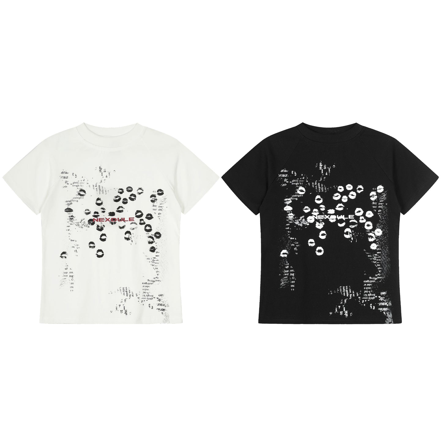 Nexoule lip print graphic tee white and black - front comparison