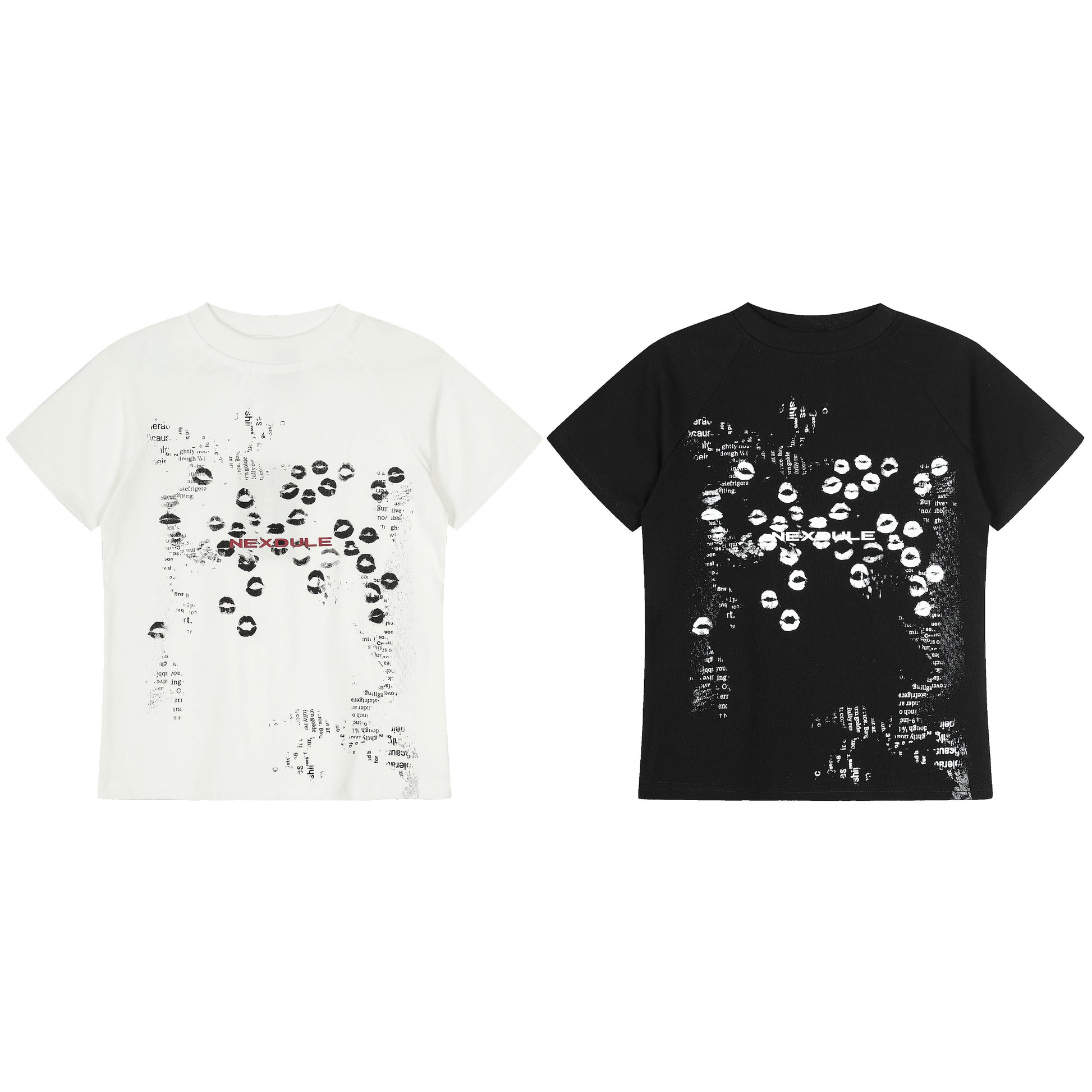 Nexoule lip print graphic tee white and black - front comparison