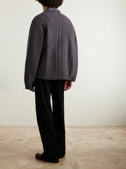 Asymmetrical Distressed Cashmere Cardigan - Tweed Gray