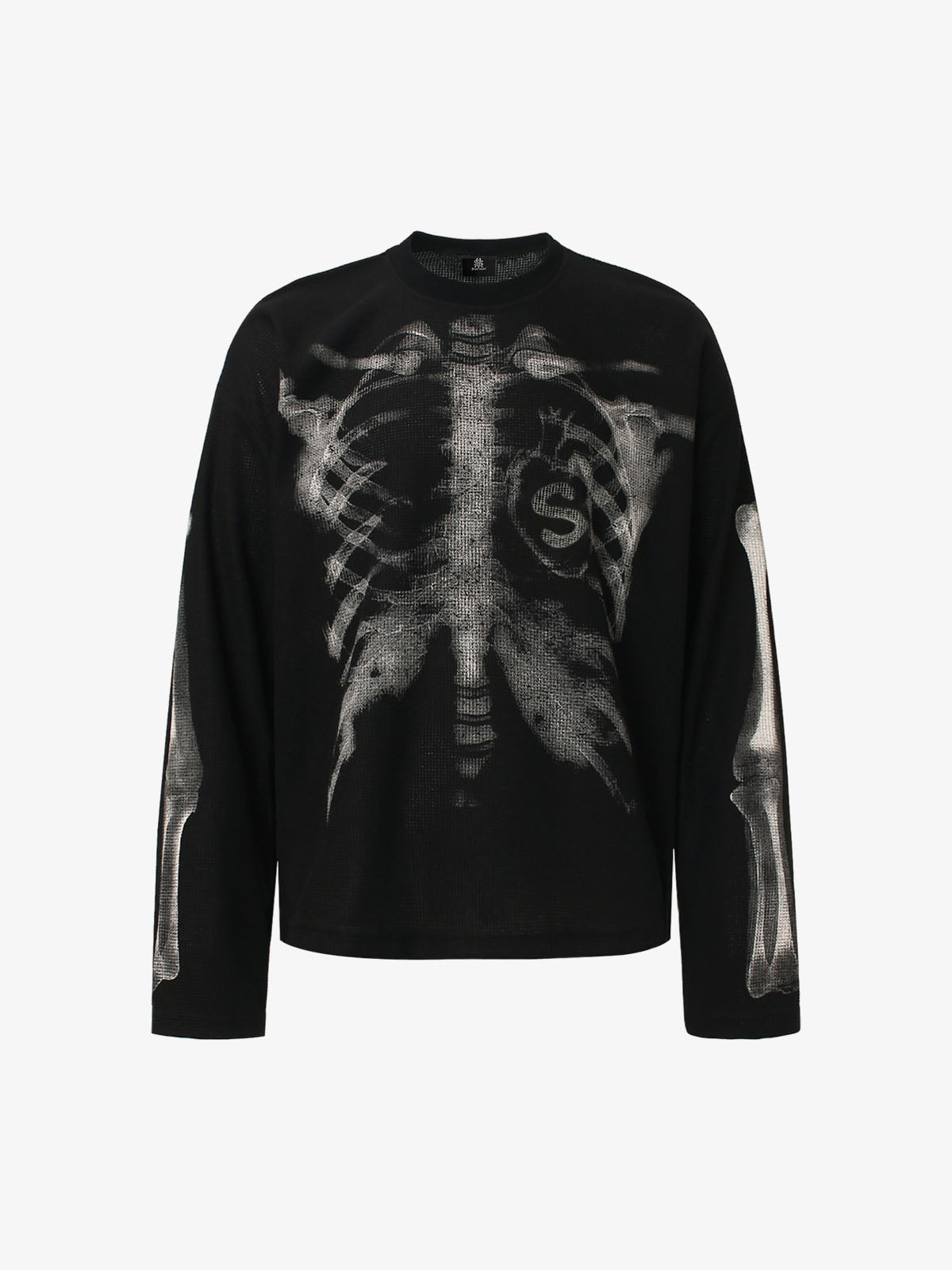 Skeleton Graphic Waffle Sweatshirt – Spooky Halloween Vibes - 2495 