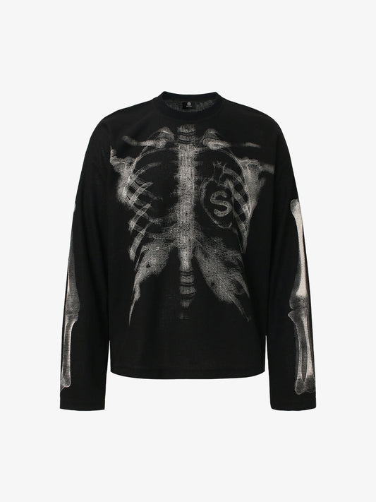 Skeleton Graphic Waffle Sweatshirt – Spooky Halloween Vibes - 2495 