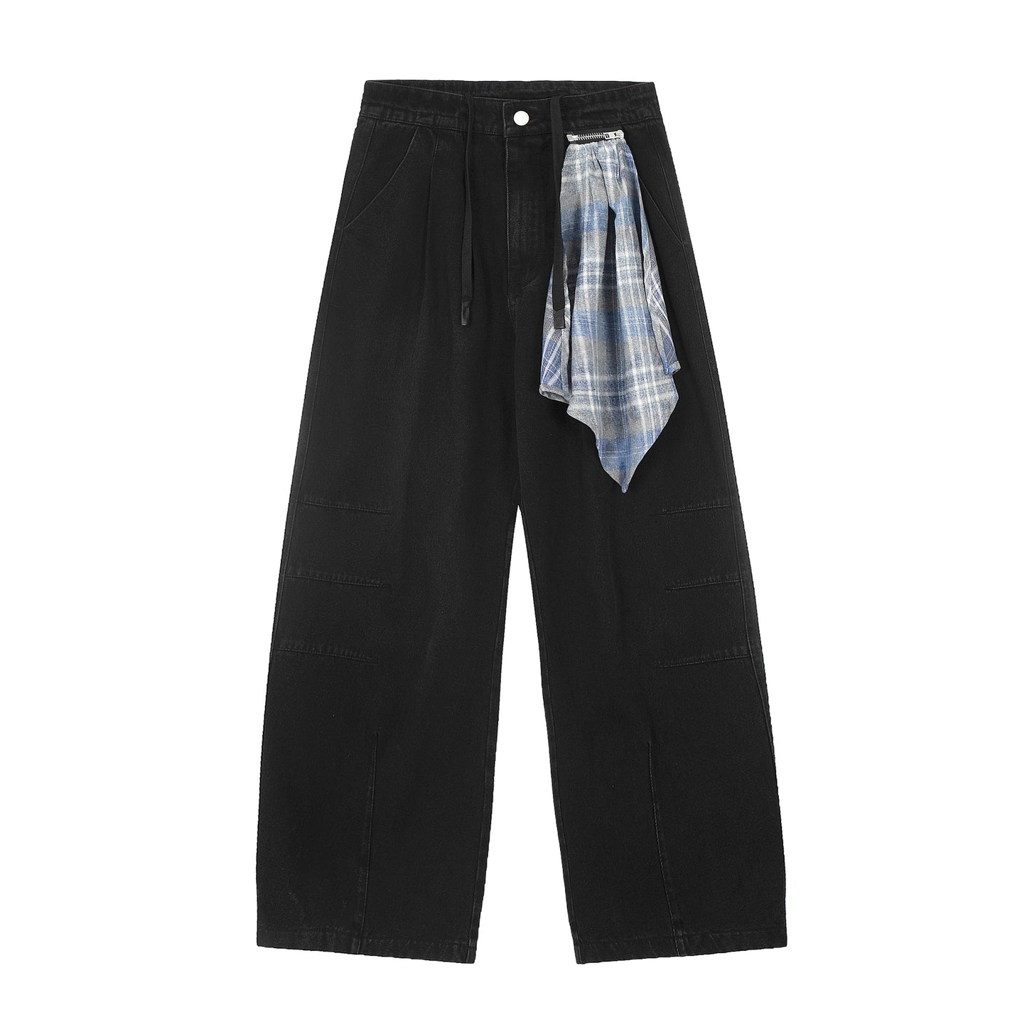 Plaid Scarf Waist Tie Wide Leg Jeans - Light Blue Back