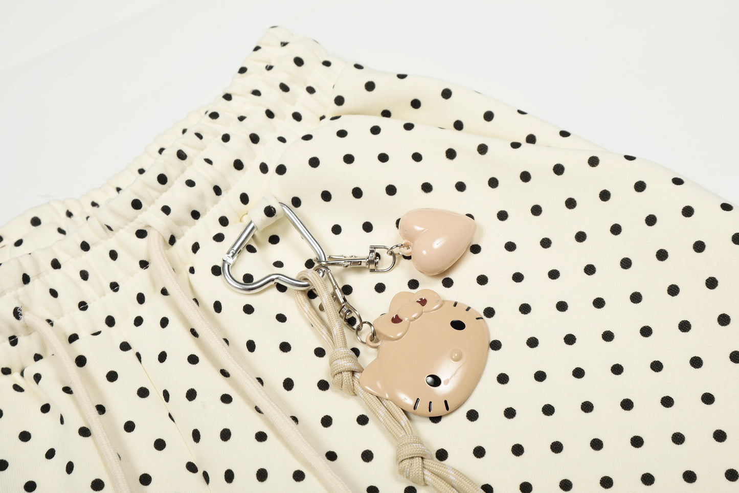 Polka Dot Cat Whisker Embroidery Metal Charm Wide Leg Pants Drawstring Ankle Toggle Y2K Harajuku