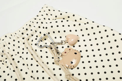 Polka Dot Cat Whisker Embroidery Metal Charm Wide Leg Pants Drawstring Ankle Toggle Y2K Harajuku