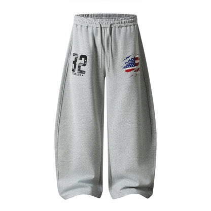 American Flag Print Wide Leg Sweatpants Number 32 Graphic Elastic Waist Baggy Fleece Pants Casual Streetwear Trousers | Flag 32