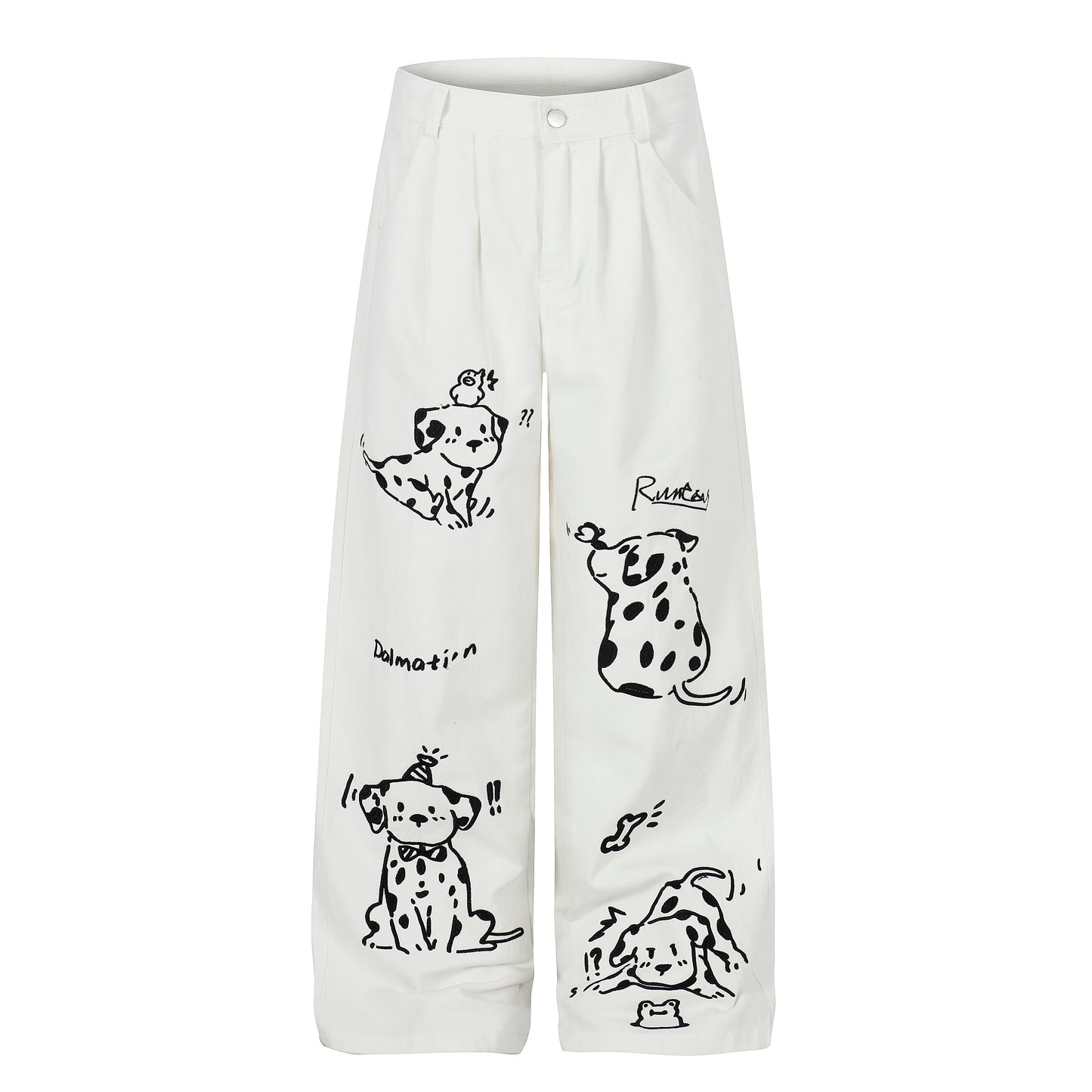 Women's Dalmatian Print Wide Leg Pants - White Side View