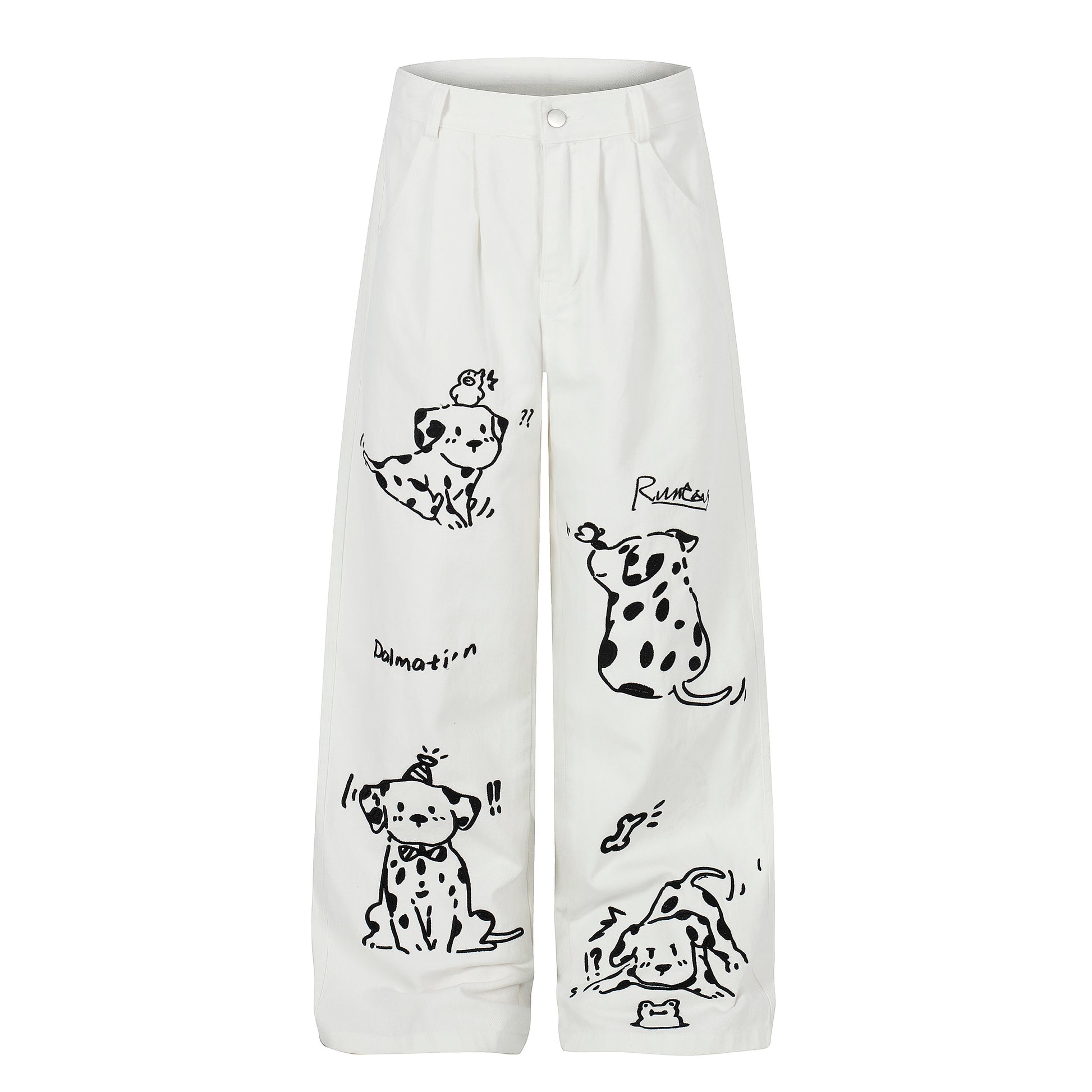 Women's Dalmatian Print Wide Leg Pants - White Side View