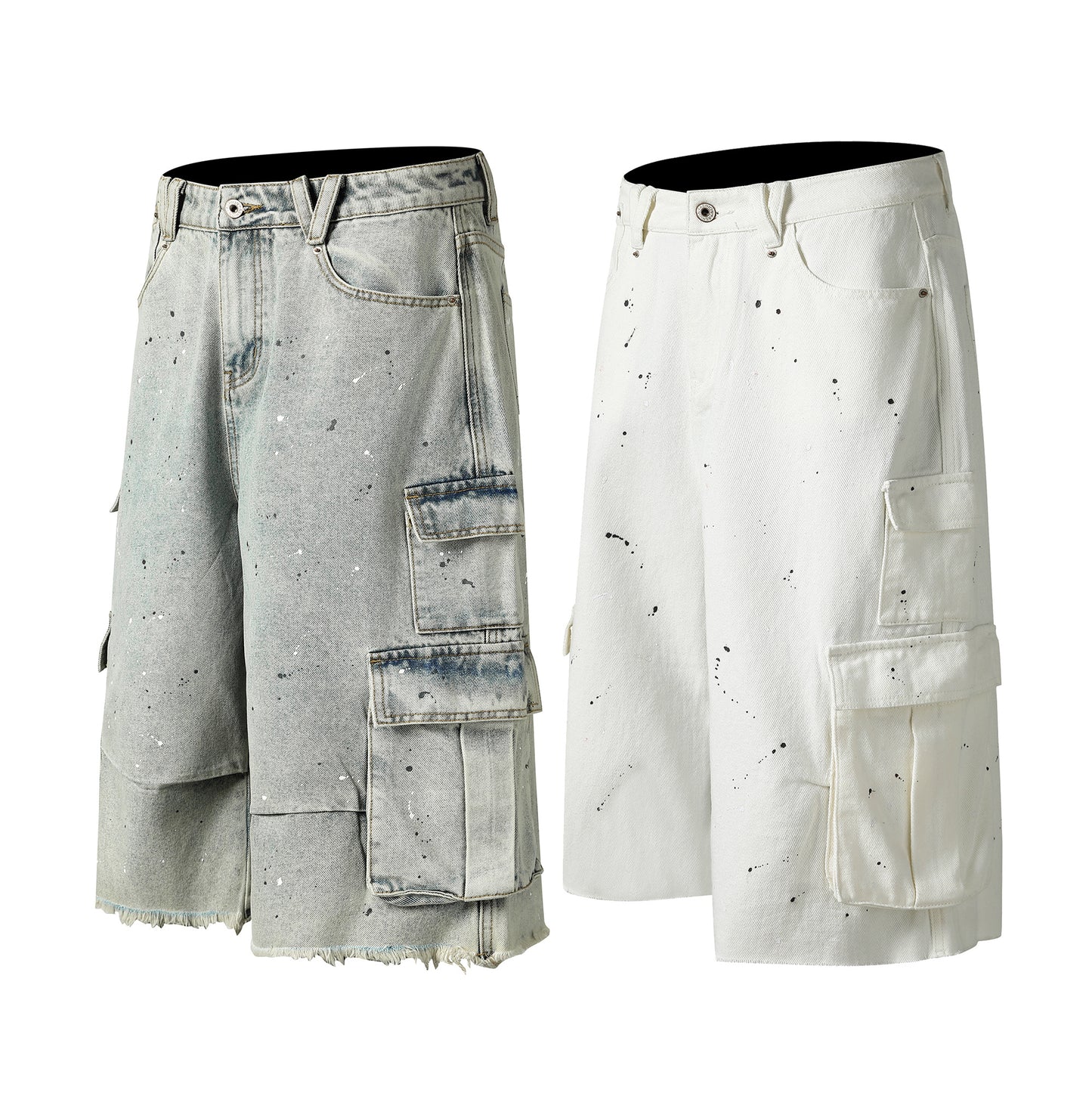 Light wash cargo denim shorts front view