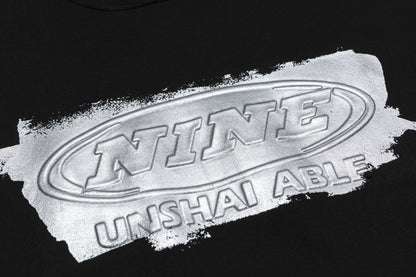NINE Unshakable Iridescent Logo Oversized Hoodie Drawstring Kangaroo Pocket Streetwear Sweatshirt