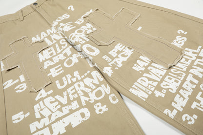 Stupid Contagious Gothic Cross Text Print Wide Leg Barrel Pants High Waist Y2K Streetwear