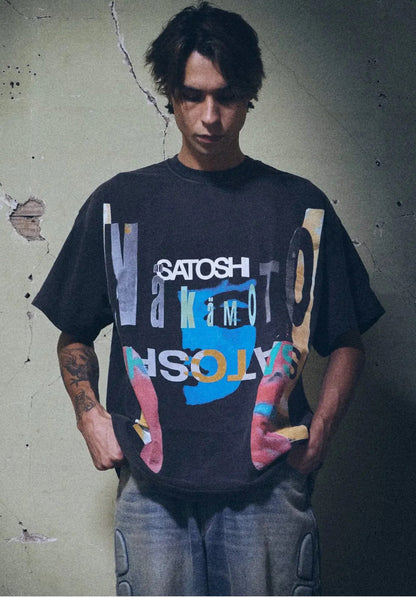 SATOSHI NAKAMOTO Mirror Logo Vintage Tee / Black