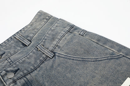 E Letter Cross Rhinestone Denim Shorts Wide Leg High Waist Washed Streetwear Summer Casual Shorts