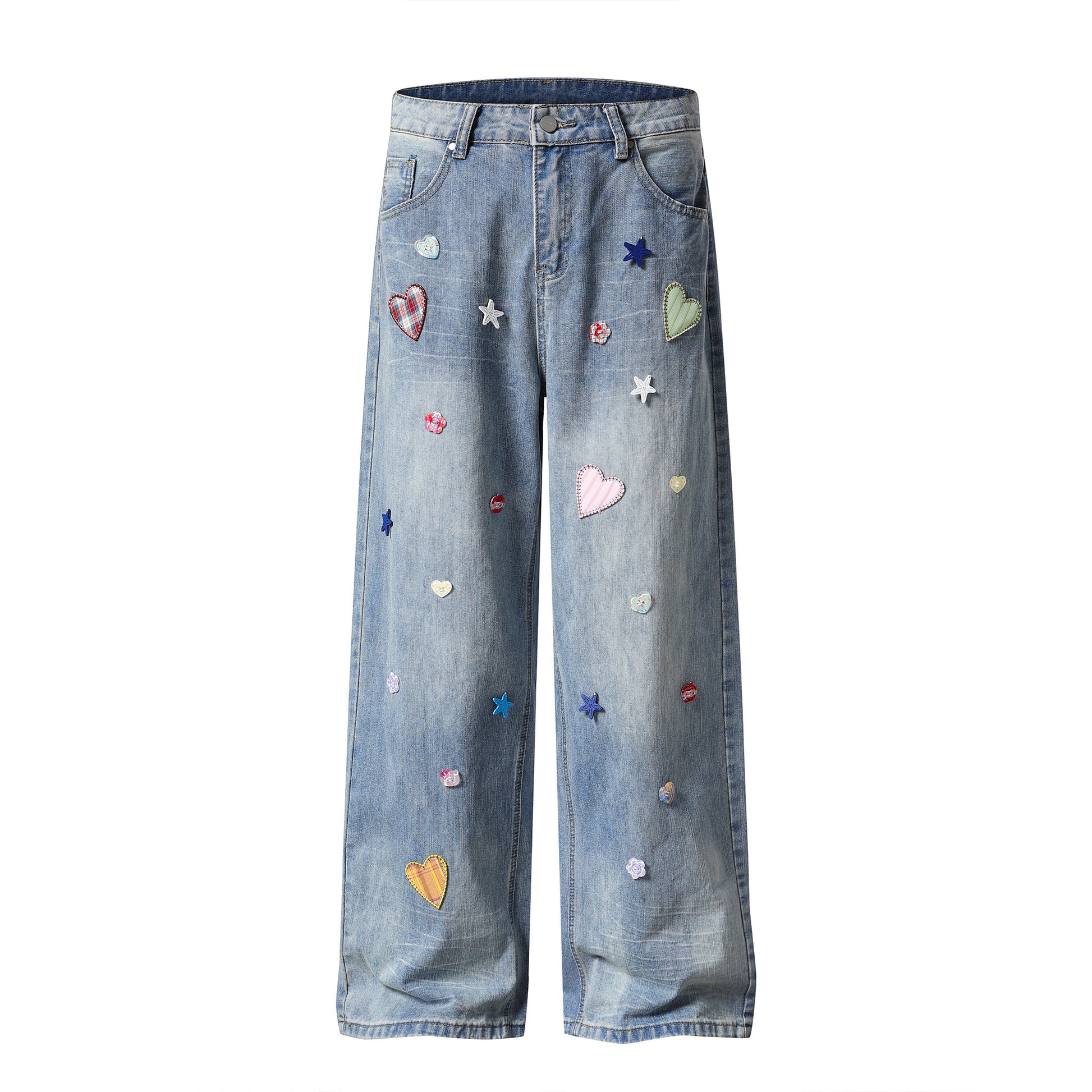 Heart Scatter Wide Leg Jeans - Front and Back Combined