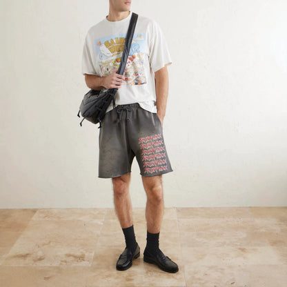 Saint Michael Graffiti Washed Shorts Oversized Cotton Terry Drawstring Distressed Streetwear Casual | Saint Dirty