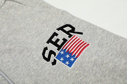 SER Number 9 Flag Embroidery Contrast Waistband Wide Leg Sweatpants Drawstring Metal Ring Hem Y2K