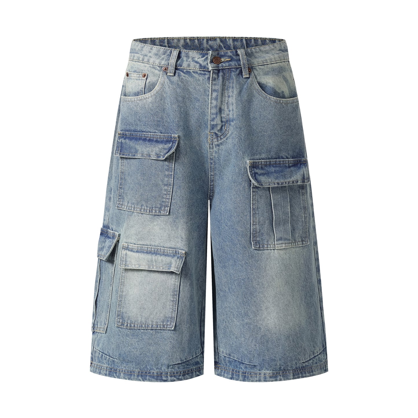 Multi-Pocket Cargo Denim Shorts Wide Leg High Waist Light Wash Vintage Streetwear Summer Casual Jean Shorts | Pocket Riot