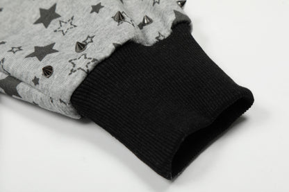 All Over Star Print Gothic Tree Graphic Zip Up Hoodie Oversized Rivet Cuff Y2K Streetwear Sweatshirt