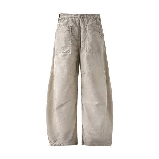 Diagonal Seam Wide Leg Cargo Pants High Waist Khaki Washed Utility Streetwear Casual Trousers | Sand Arc